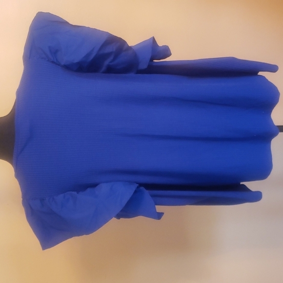 Ashley Stewart Cold Shoulder Ruffle Top Blue Size 18/20 Long Sleeve - Picture 3 of 5